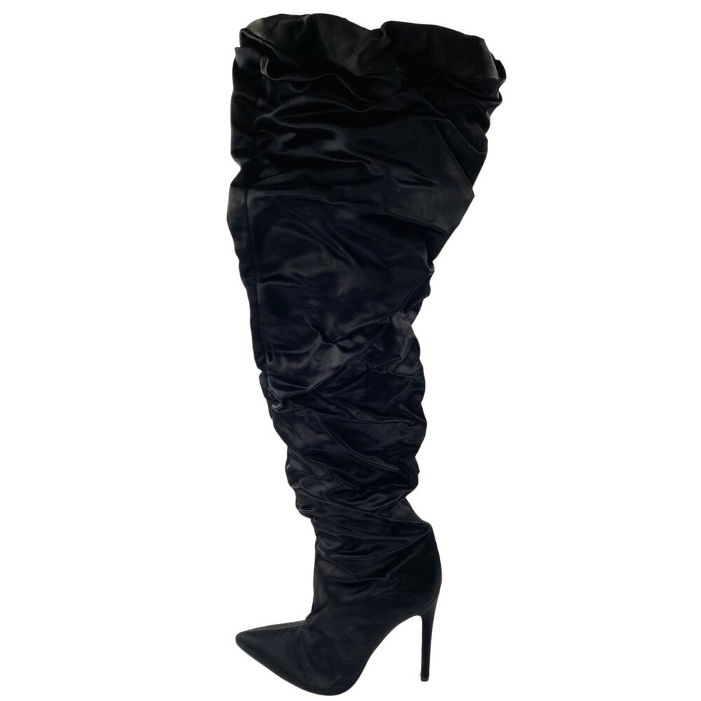 Kendall + Kylie Black Faux Suede Ruched Heeled Pointed Toe Over the Knee Boots 8